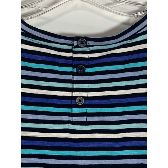 Talbots Women's Top Short Sleeve Button Back Cotton Blend Blue Striped Small - Picture 5 of 6